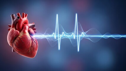 Human heart beating with an electrocardiogram (ECG) waveform illustration
