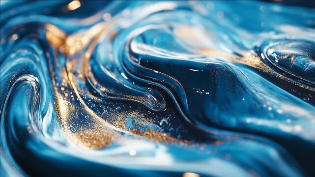 A flowing pattern of blue water drops creates a liquid art design with ripples and swirls across a metallic sea surface backdrop 4K Ultra HD Video