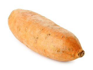One raw sweet potato isolated on white