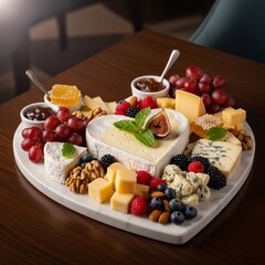 Heart-Shaped Cheese Platter Gourmet Style
