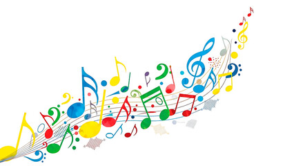 ia generated. Artistic design with swirling musical notes on white background, perfect for music, creativity, or editorial design themes.	