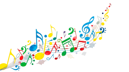 ia generated. Artistic design with swirling musical notes on white background, perfect for music, creativity, or editorial design themes.	