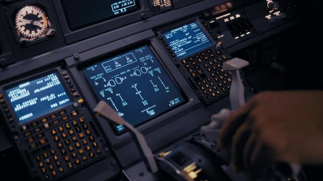 Professional Flight Cockpit with Illuminated Instrument Panels