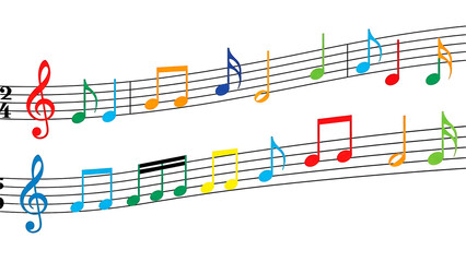 ia generated. Artistic design with swirling musical notes on white background, perfect for music, creativity, or editorial design themes.	