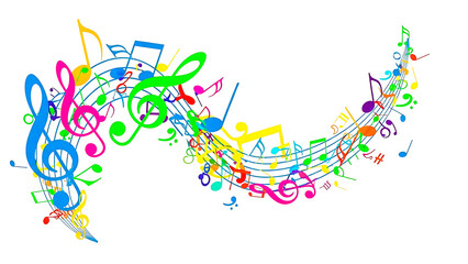 ia generated. Artistic design with swirling musical notes on white background, perfect for music, creativity, or editorial design themes.	