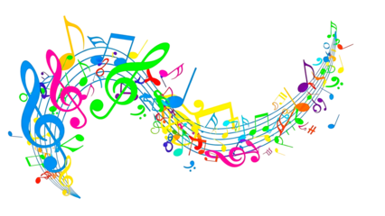 ia generated. Artistic design with swirling musical notes on white background, perfect for music, creativity, or editorial design themes.	
