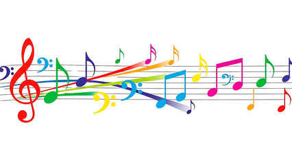 ia generated. Artistic design with swirling musical notes on white background, perfect for music, creativity, or editorial design themes.	