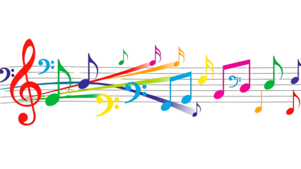 ia generated. Artistic design with swirling musical notes on white background, perfect for music, creativity, or editorial design themes.	