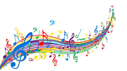 ia generated. Artistic design with swirling musical notes on white background, perfect for music, creativity, or editorial design themes.	