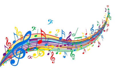 ia generated. Artistic design with swirling musical notes on white background, perfect for music, creativity, or editorial design themes.	