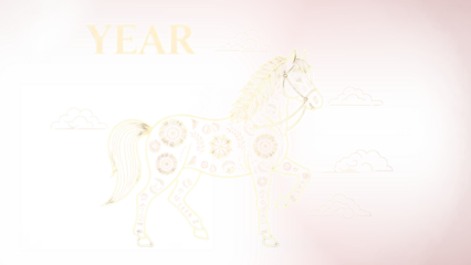 ia generated. Lunar New Year 2026 with a horse and gold details. Modern abstract design representing energy, prosperity, and good fortune.	