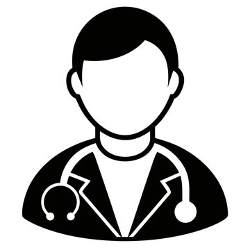 Title: Black and white of a doctor wearing a stethoscope around the neck vect silhouette