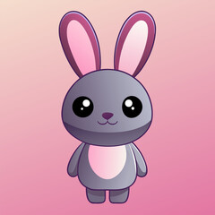 Fototapeta premium A cute cartoon illustration of a happy baby bunny with pink ears holding a decorated Easter egg and a heart, designed as a fun holiday card vector art featuring a lovable pet animal hare