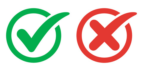 Green checkmark inside a circle and a red cross inside a circle representing correct and incorrect choices © 弗莱彻