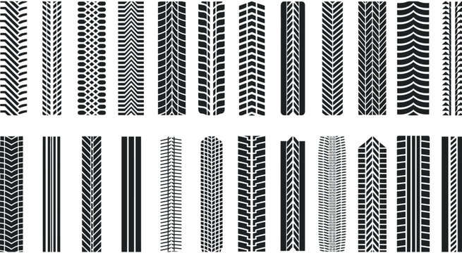 Collection of abstract tire tread patterns and textures for graphic design