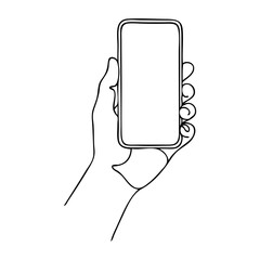 Dibujo de línea única de una mano sosteniendo un teléfono inteligente © teracreonte