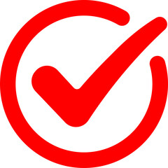 Red check mark icon in a circle simple design on transparent background