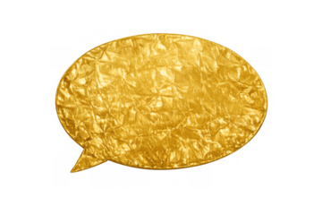 Golden speech bubble on transparent background showcasing luxury communication and shiny textured message concept