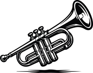 Trumpet Silhouette Design - Student Trumpet Illustration - Brass Instrument design - and Trumpet Clipart - Simple Trumpet Outline © IAKCreatives