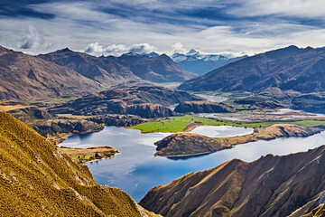 Scenic view to Glendhu Bay of Lake Wanaka in New Zealand