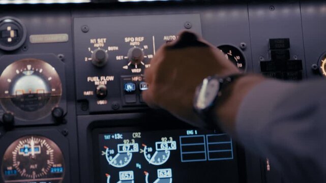 Aviation Startup Sequence with Pilot Hand on Power Controls