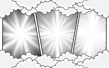 Abstract black and white comic page background art template.