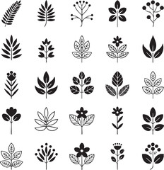 Collection of black and white leaf and plant botanical 1