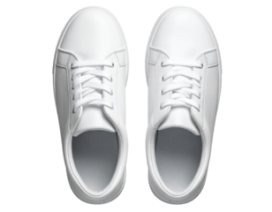 White Leather Casual Shoes, Overhead Top View, Clean Product Shot, Isolated on Transparent Background