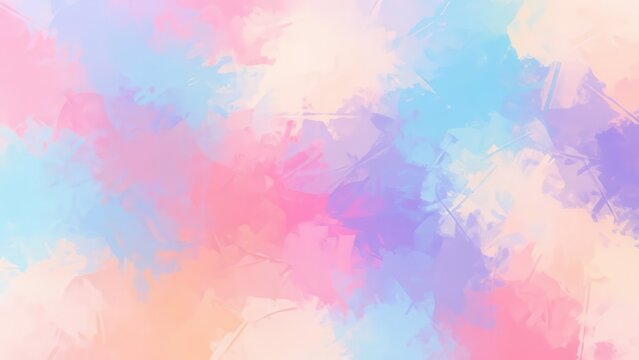 A serene and ethereal abstract artistic background showcasing a soft, blended pastel watercolor effect with gentle, sweeping digital brushstrokes that beautifully diffuse vibrant hues of pink, blue,