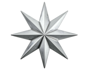 Sharp, metallic 8-pointed star emblem on black background