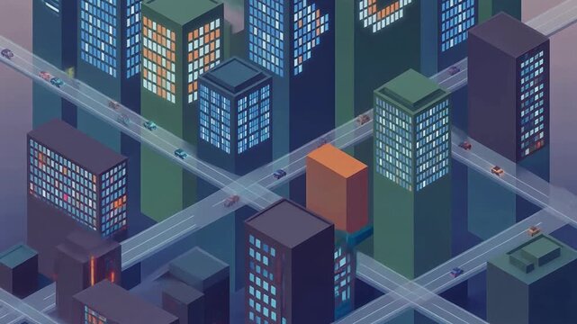 Isometric Cityscape with Modern Buildings.