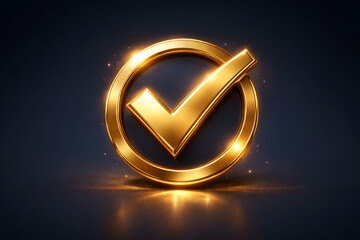 Golden checkmark icon glowing on dark background