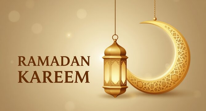 Ramadan Kareem Illustration Crescent Moon and Lantern