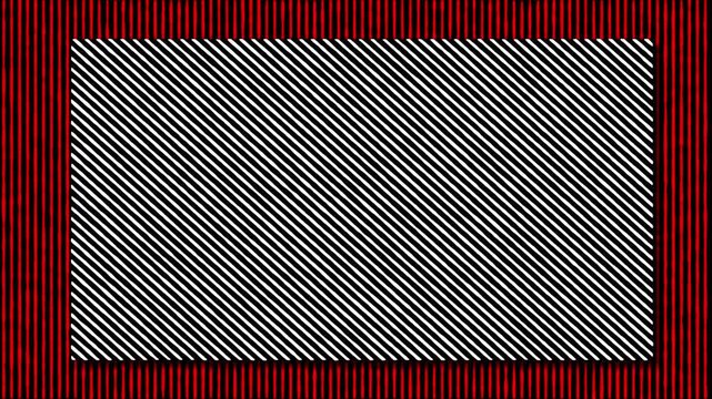Abstract red and black diagonal stripes rectangle on black and white vertical lines background