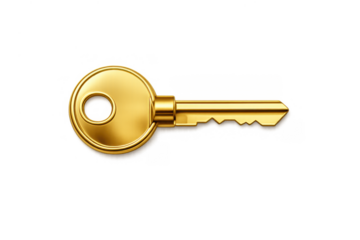 Golden key unlocking success, security, and access, symbolizing wealth, solution, and opportunity on a transparent background