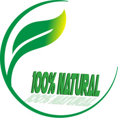 A  lable with leaf and bold wording for eatable products.