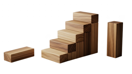 Collection of wooden blocks in various sizes and arrangements