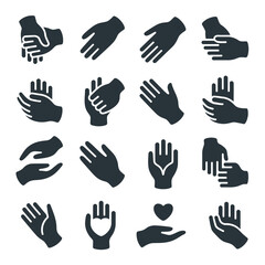 Obraz premium Sixteen black and white hand in various gestures and positions