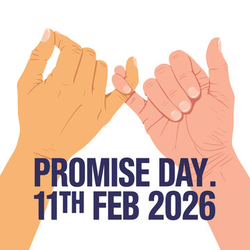 Two hands pink and orange shaking with promise day text and date