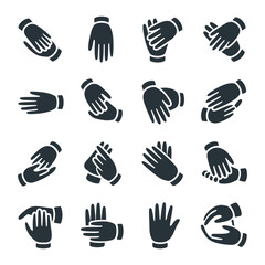 Fototapeta premium Sixteen black and white hand gesture arranged in a grid