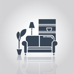 Modern Home Interior Furniture Silhouette with Reflection