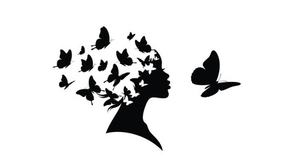 A woman s profile filled with butterflies a striking black silhouette © Hiron