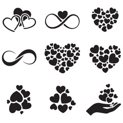 Fototapeta premium Unique Romantic Heart Silhouette Set with Infinity for Wedding