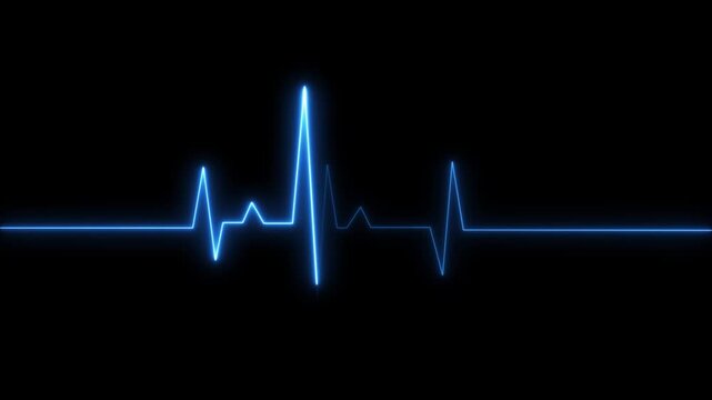 Blue Neon E C G Heartbeat Line Graph Pulse on Black Background Medical Health Monitoring