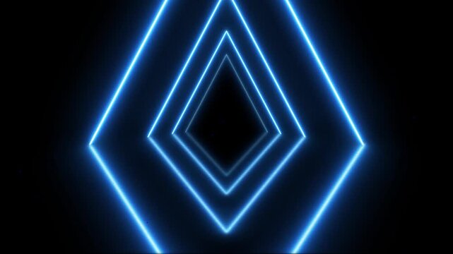 Glowing Blue Neon Light Diamond Shapes on Dark Background Futuristic Geometric Pattern