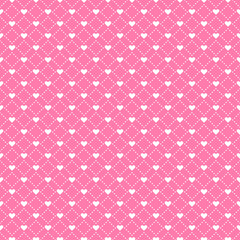 Fototapeta premium Sweet Pink Seamless Pattern with Hearts and Dotted Grid.