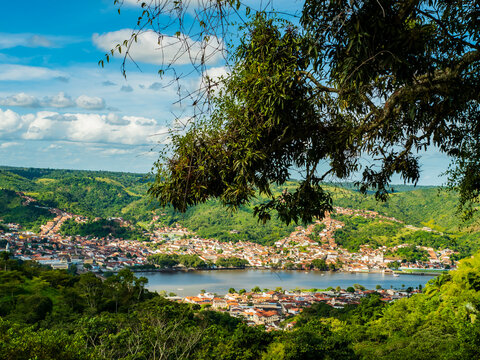 Panoramic view of the historic town of Cachoeira, observed from Monte de Sao Felix hill, Bahia, Brazil