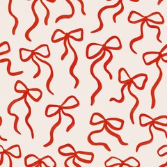 Ribbon bows seamless pattern. Decorative hand-drawn bow pattern for invitations, wrapping paper, crafts, and digital design