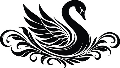 Graceful Swan Swimming - Elegant Swan on Water - Serene Swan Lake Illustration © IAKCreatives