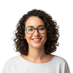 Fototapeta premium Smiling woman with glasses isolated on transparent background